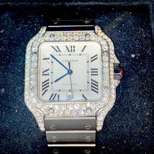 Cartier watch for sale VVS diamonds added to bezel custom made SANTOS